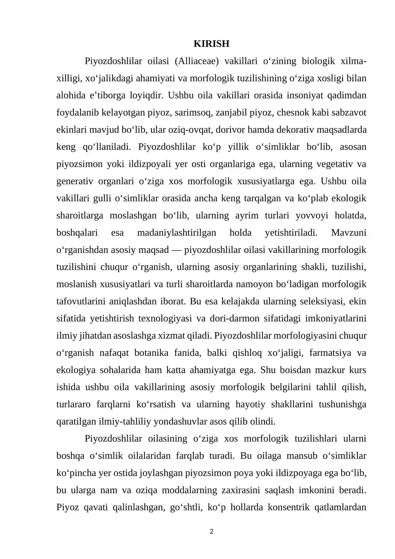 PIYOZDOSHLAR (ALLIACEAE) OILASINING MORFOLOGIYASI 2