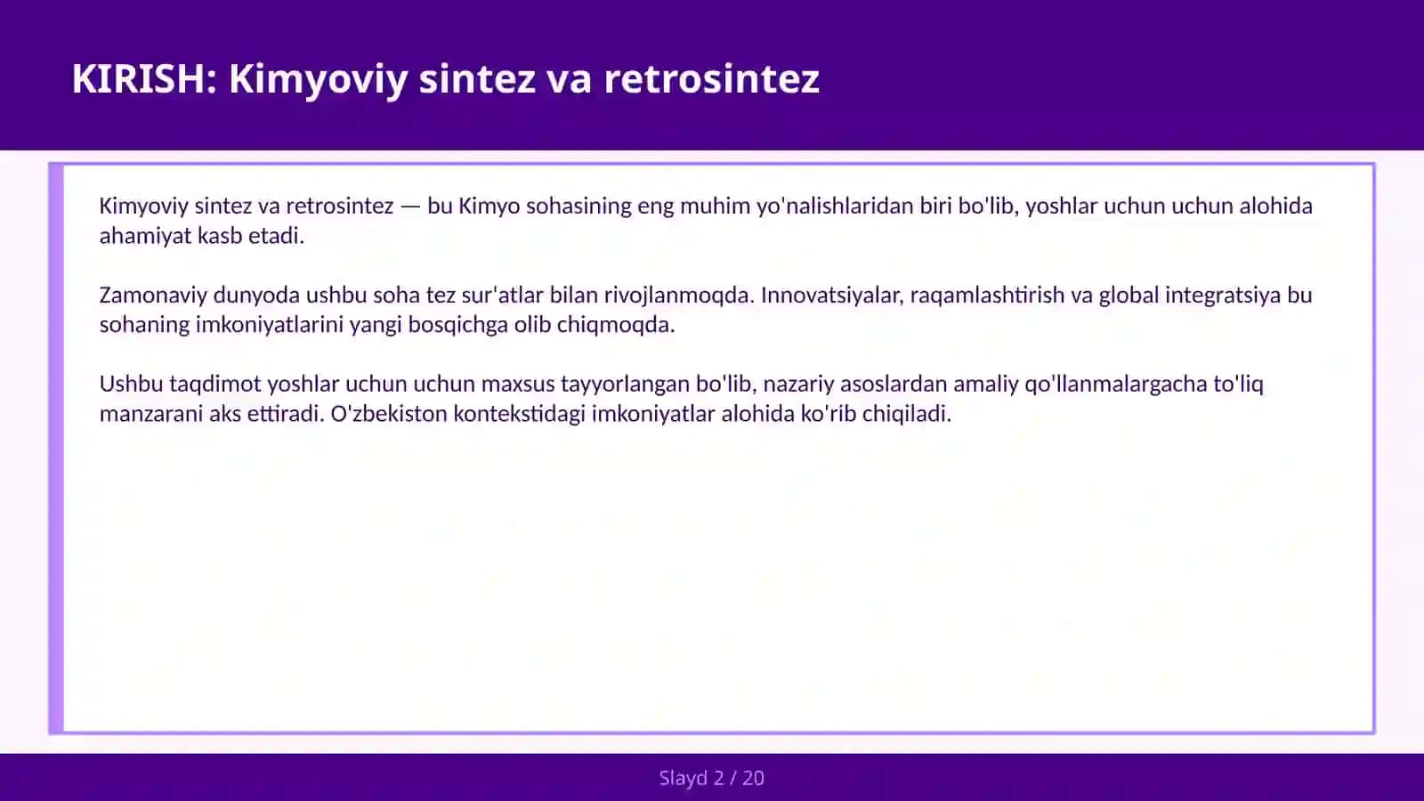 KIMYOVIY SINTEZ VA RETROSINTEZ 2