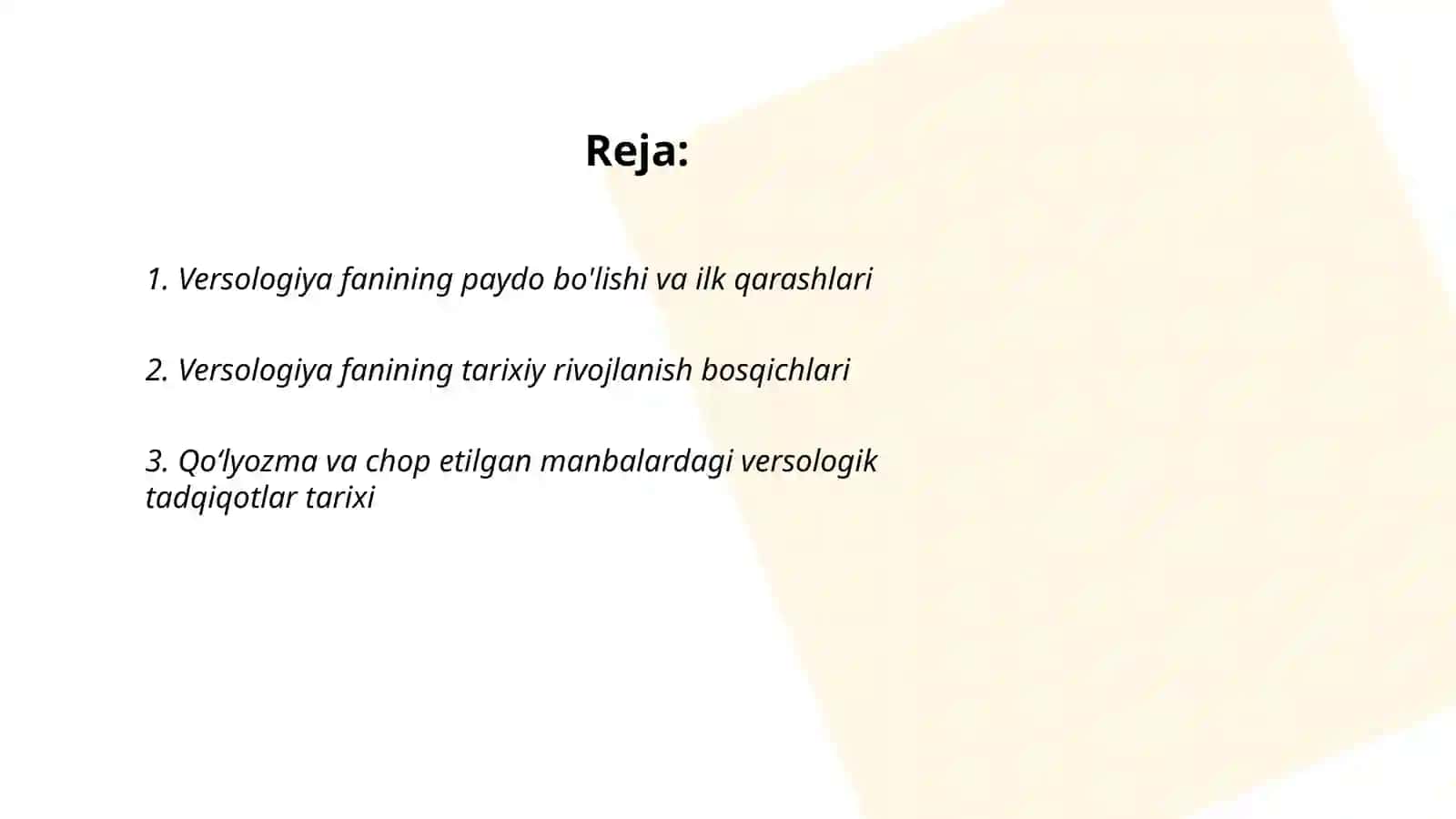 Versologiya fanining rivojlanishi 2