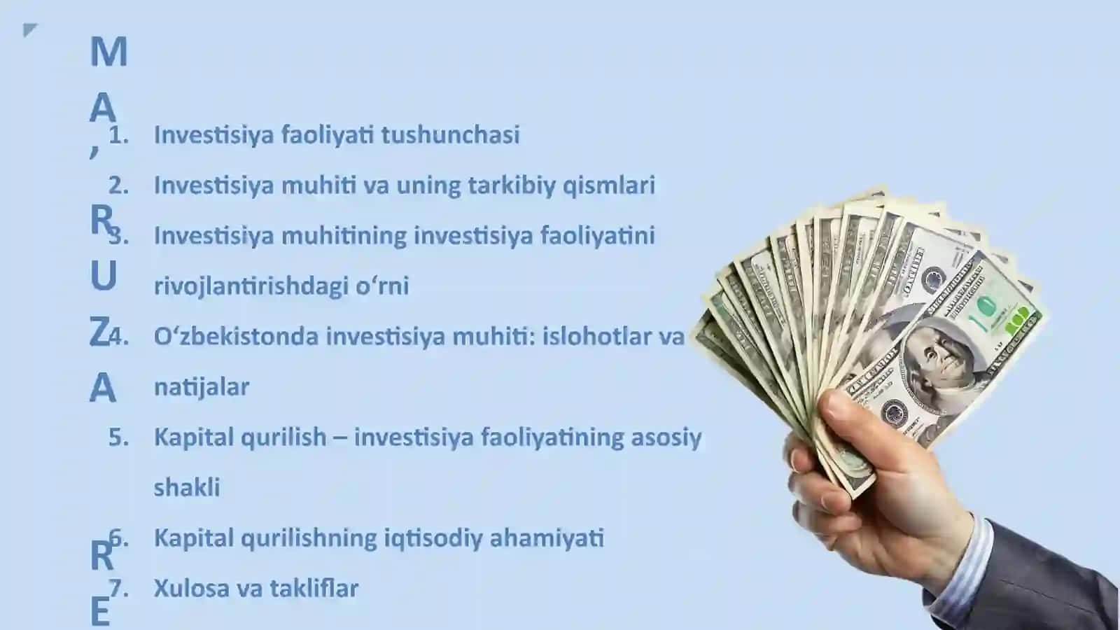 Investisiya faoliyatida kapital qurilish 2