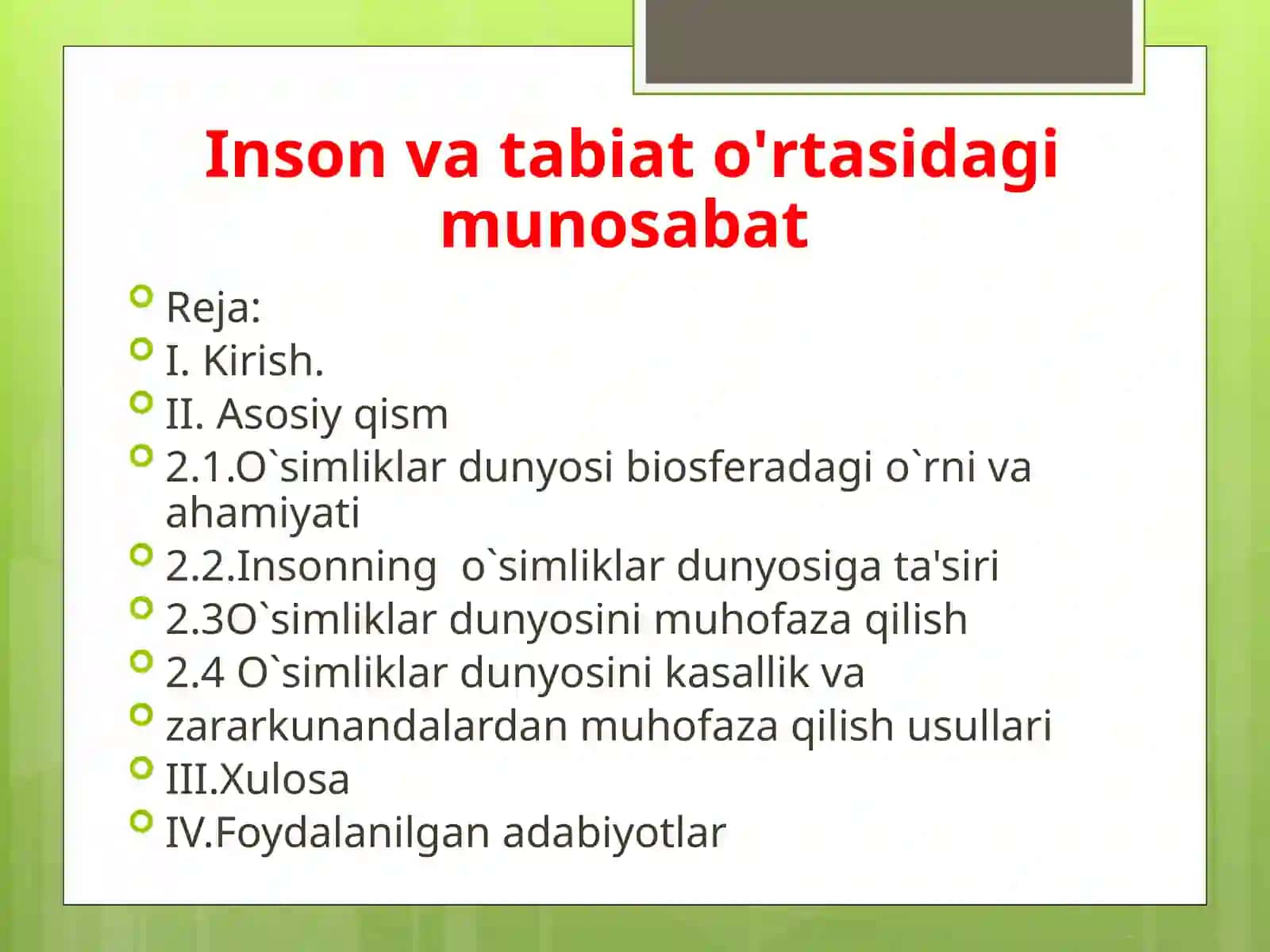 Inson va tabiat o'rtasidagi munosabat 2