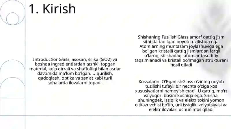 Shishaning Tuzilishi, Tarkibi, Xossalarini O‘Rganish 2