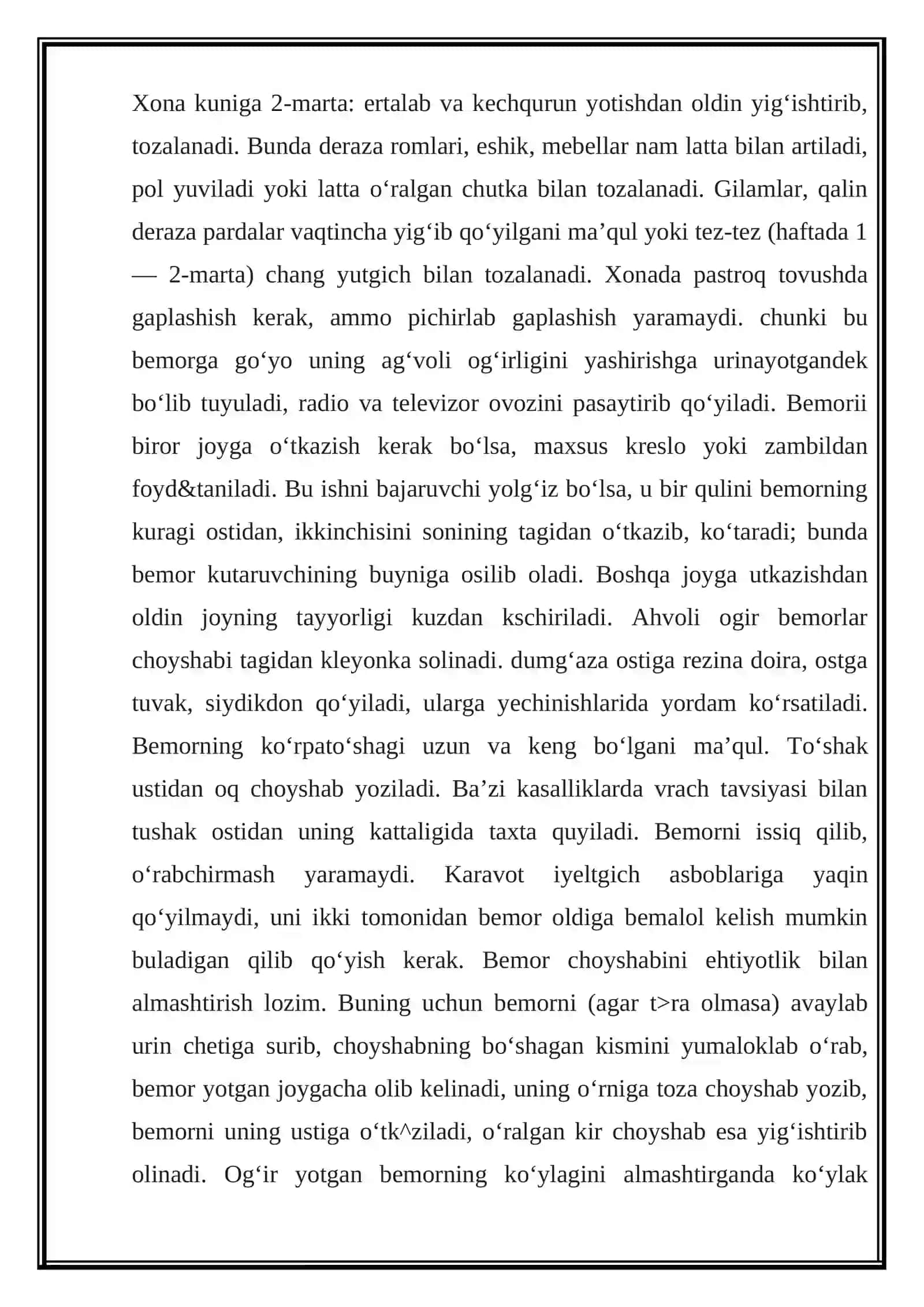 BEMORLARNI PARVARISH QILISH 2