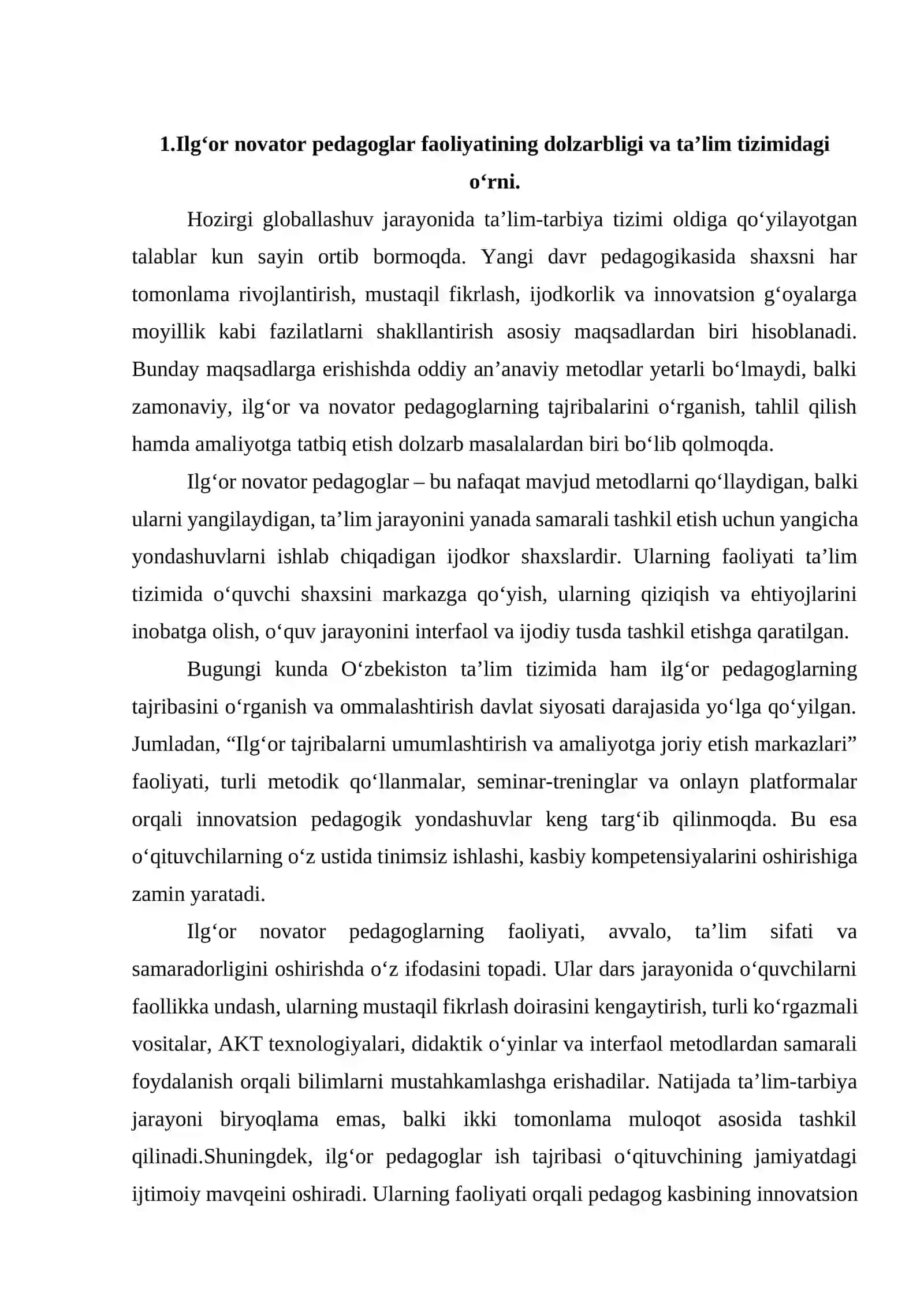 Ilg‘or novator pedagoglarning ish tajribasini o’rganish 2