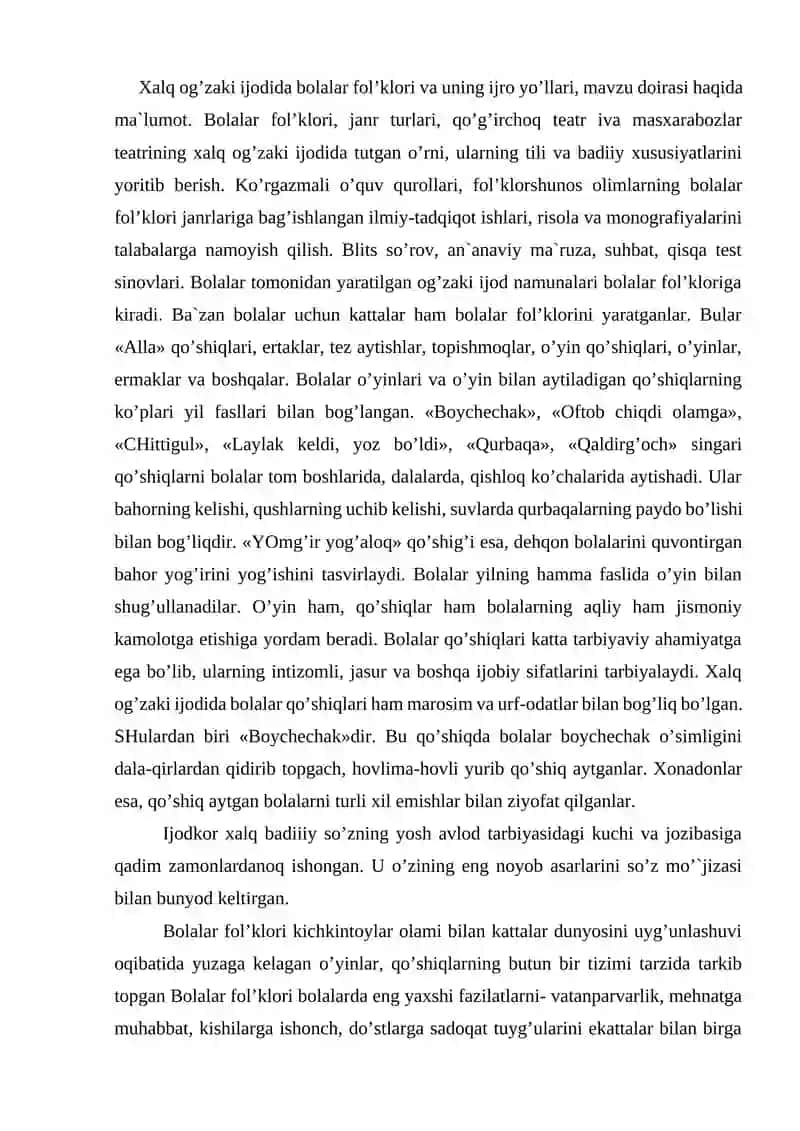 Bolalar Folklorida Qo'shiqlarning Xususiyatlari 2