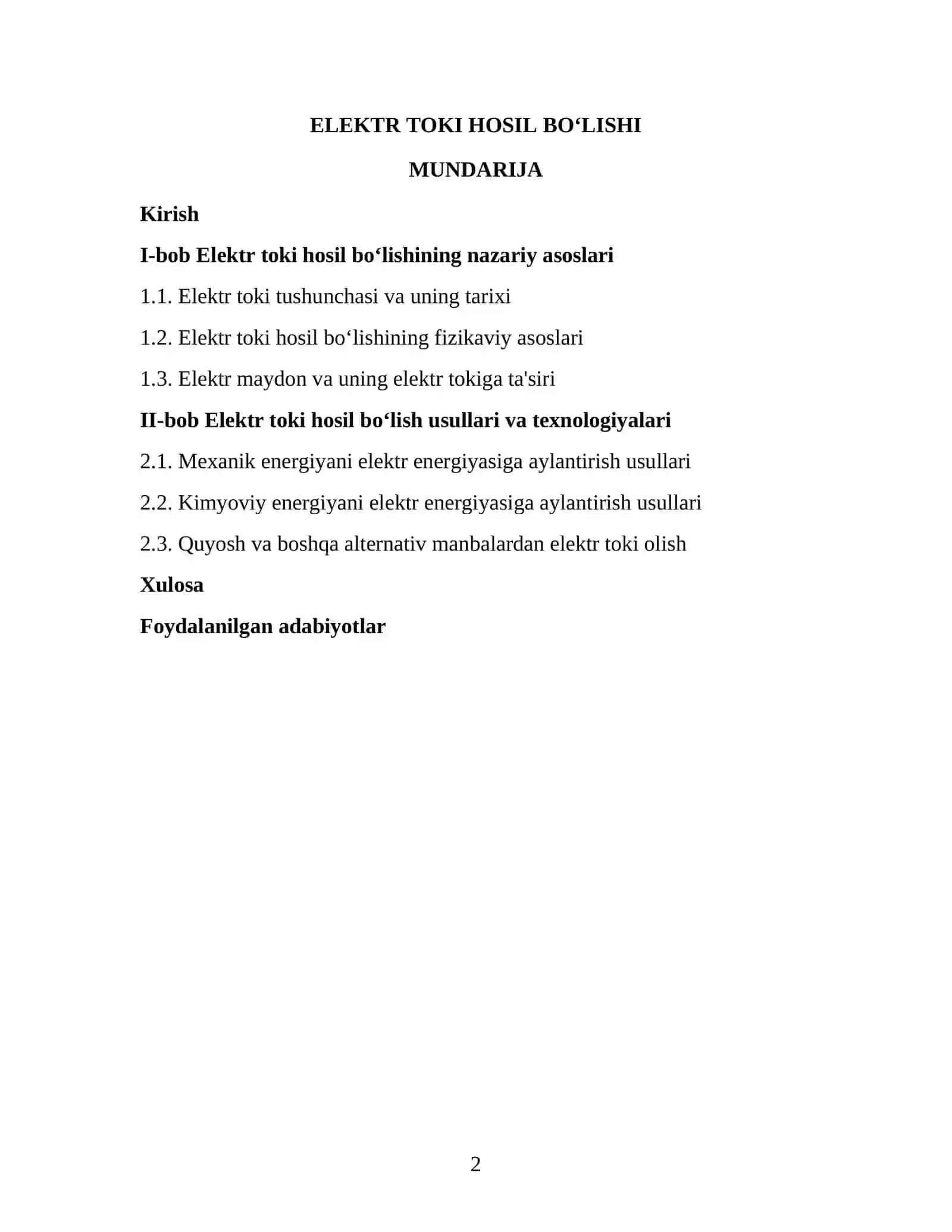 ELEKTR TOKI HOSIL BOʻLISHI KURS ISHI 2