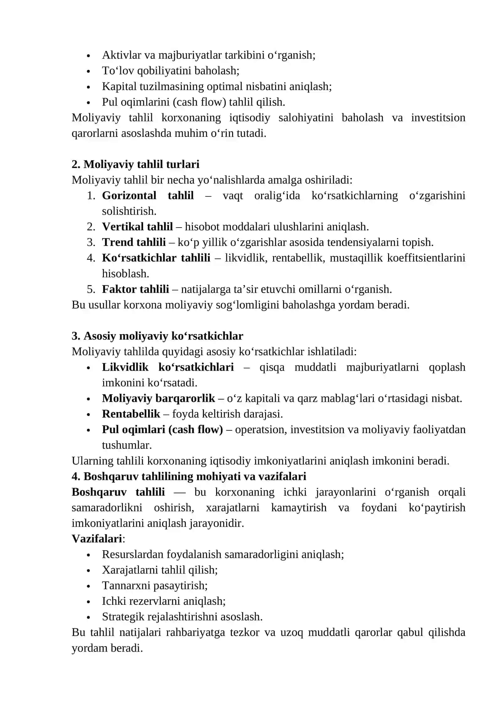 Moliyaviy va boshqaruv tahlili 2