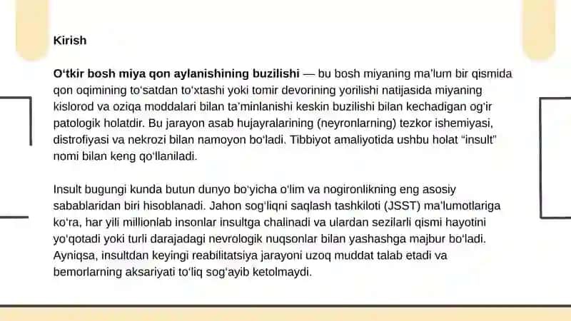 O‘TKIR BOSH MIYA QON AYLANISHINING BUZILISHI 2