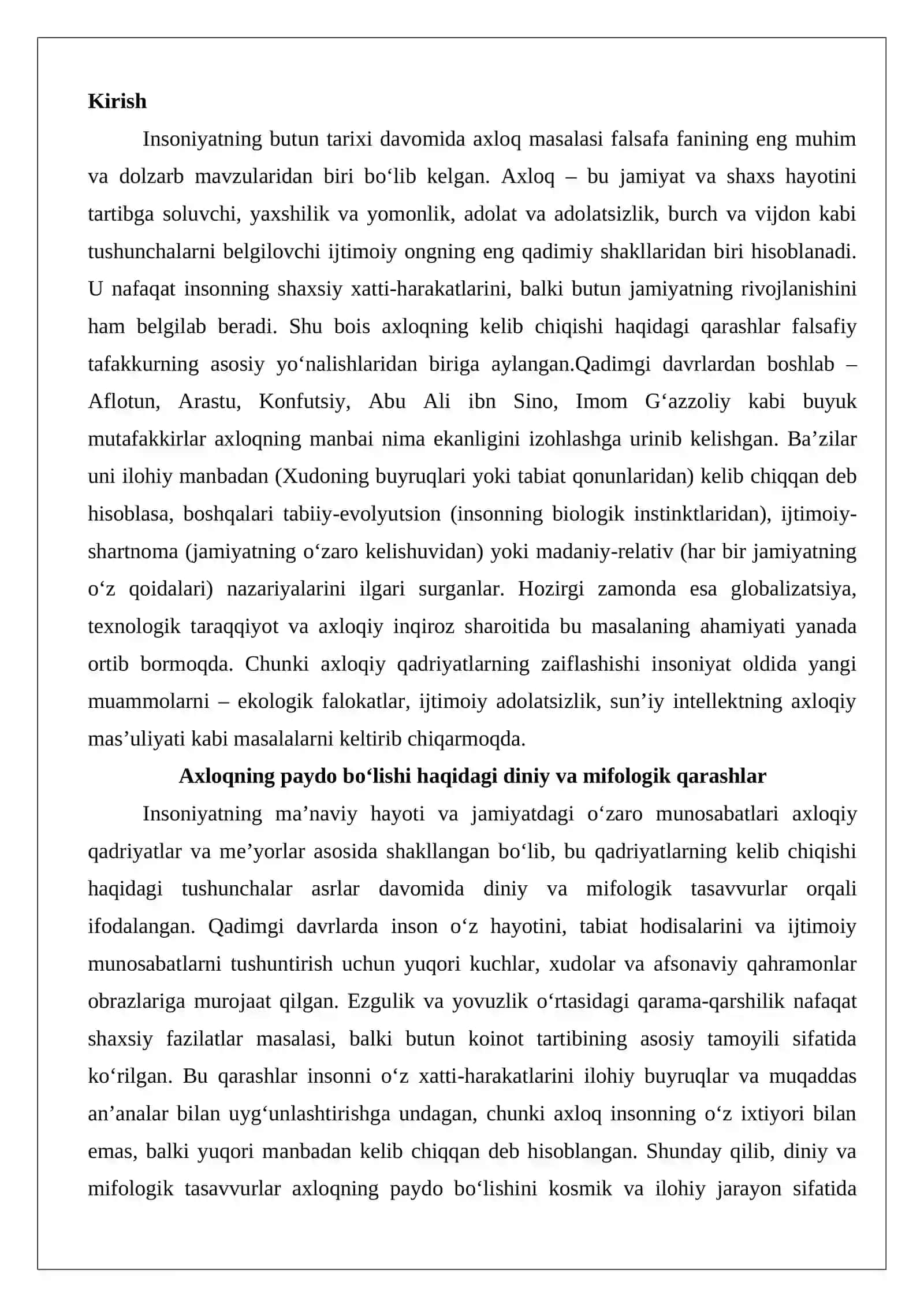 Axloqning kelib chiqishi haqidagi qarashlar 2