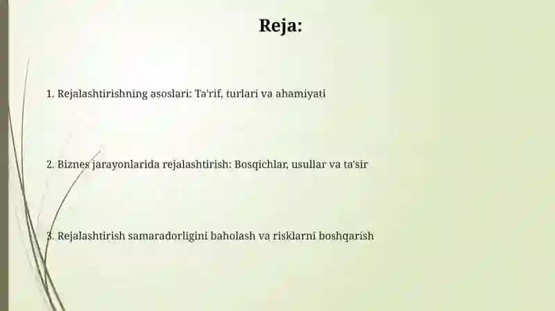 Rejalashtirishning mohiyati 2