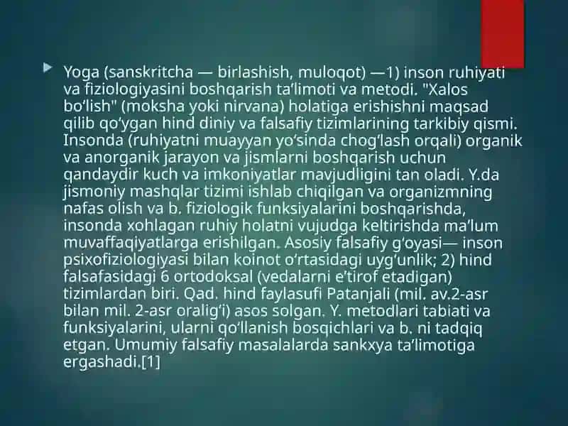 Yoga usuli kelib chiqishi va rivojlanishi 2