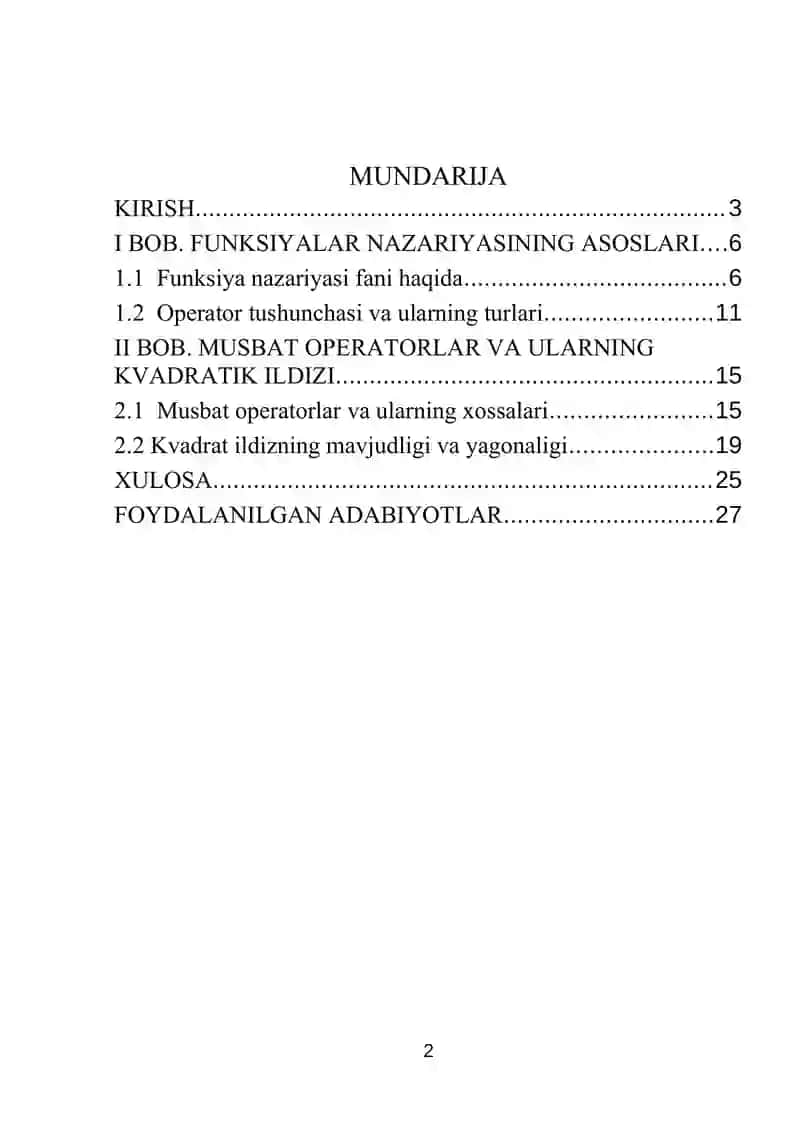 Musbat operatorlar va ularning kvadratik ildizlari 2