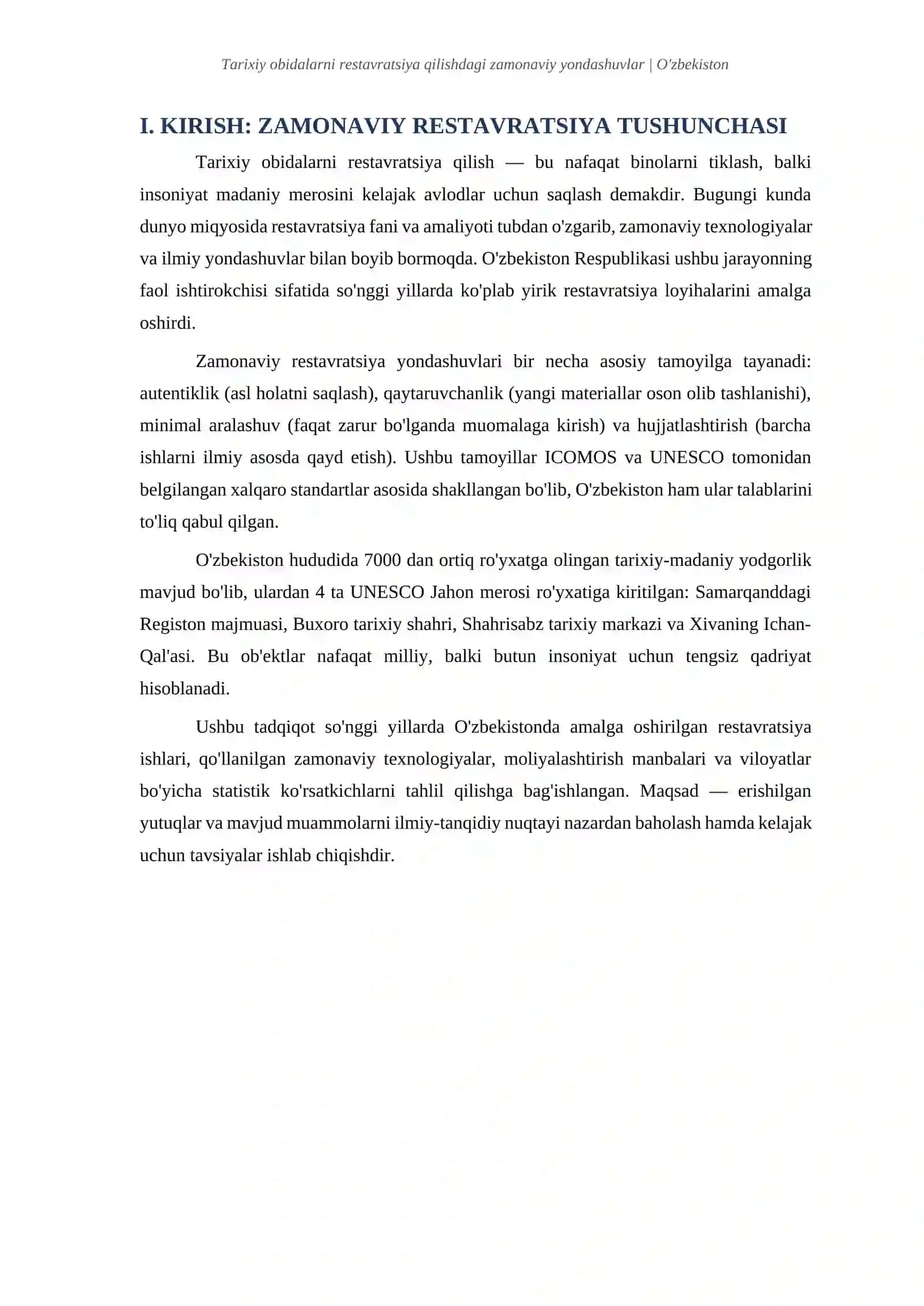Tarixiy obidalarni restavratsiya qilishdagi zamonaviy yondashuvlar 2