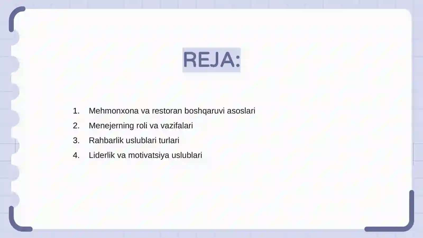 Mehmonxona va restoran boshqaruvi 2
