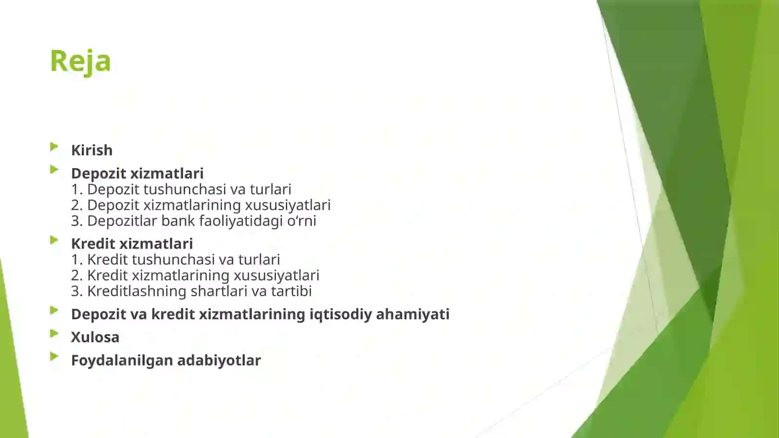 Depozit va kredit xizmatlari 2