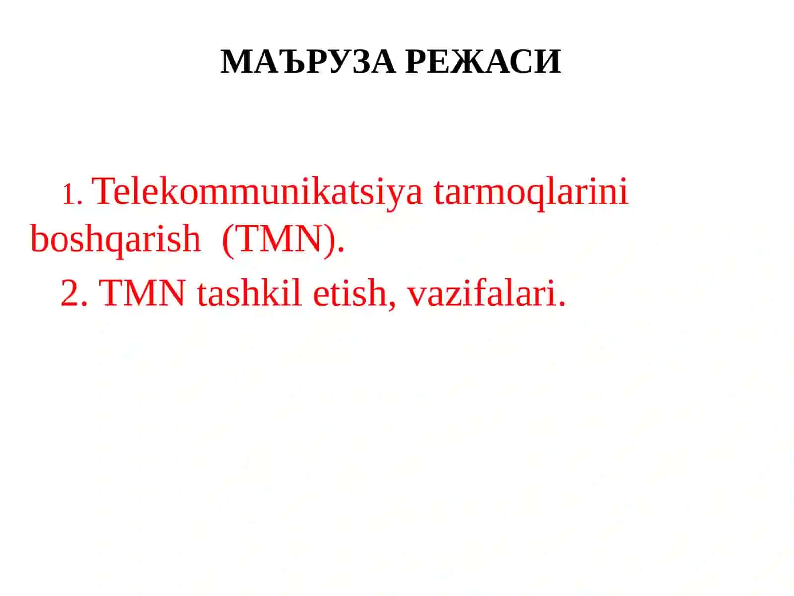 Telekommunikatsiya tarmoqlarini boshqarish arxitekturasi 2