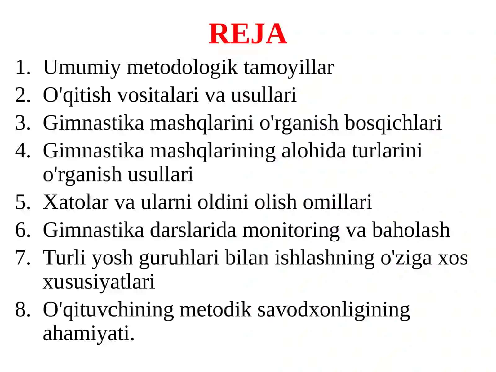 GIMNASTIKA MASHG‘ULOTLARIDA O'RGATISH USLUBIYOTI 2