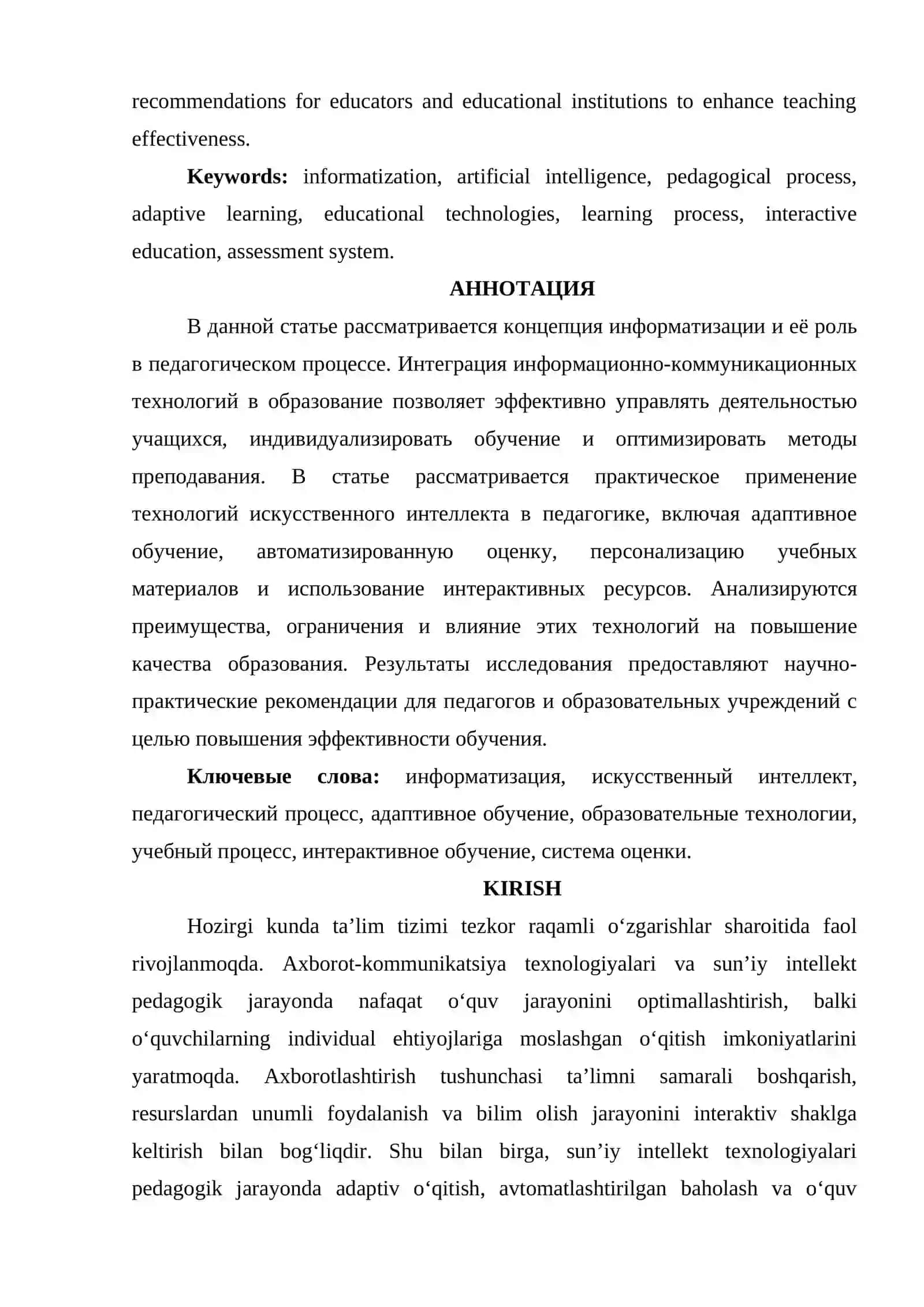 AXBOROTLASHTIRISH TUSHUNCHASI VA SUN’IY INTELLEKT TEXNOLOGIYALARINING PEDAGOGIK JARAYONDAGI AMALIY QO‘LLANILISHI. 2