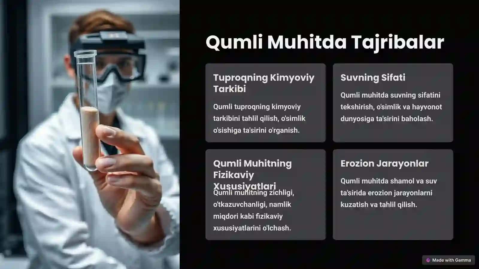 Qumli va Suvli Muhitda Tajribalar 2
