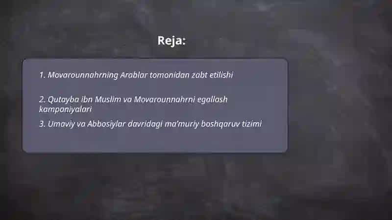 Arablar hukmronligida davrida oʻrta osiyo 2