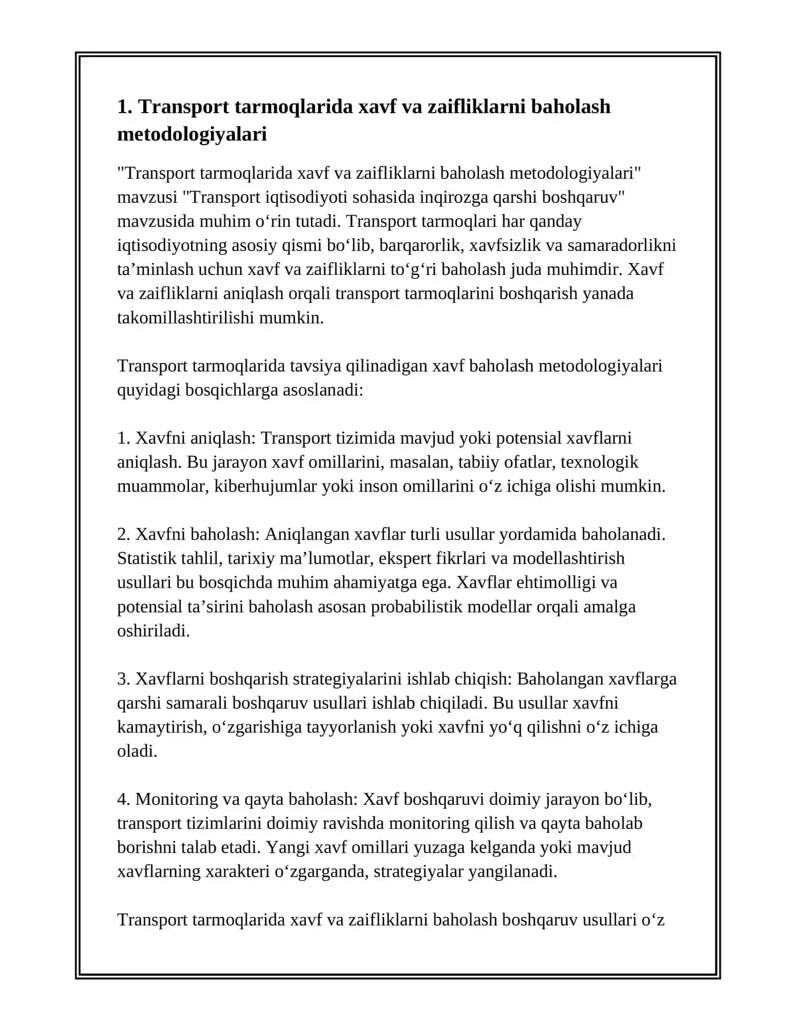 TRANSPORT IQTISODIYOTI SOHASIDA INQIROZGA QARSHI BOSHQARUV 2