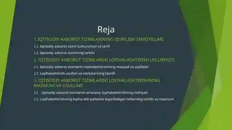 Iqtisodiy axborot tizimlarini loyihalashtirish bosqichlari 2