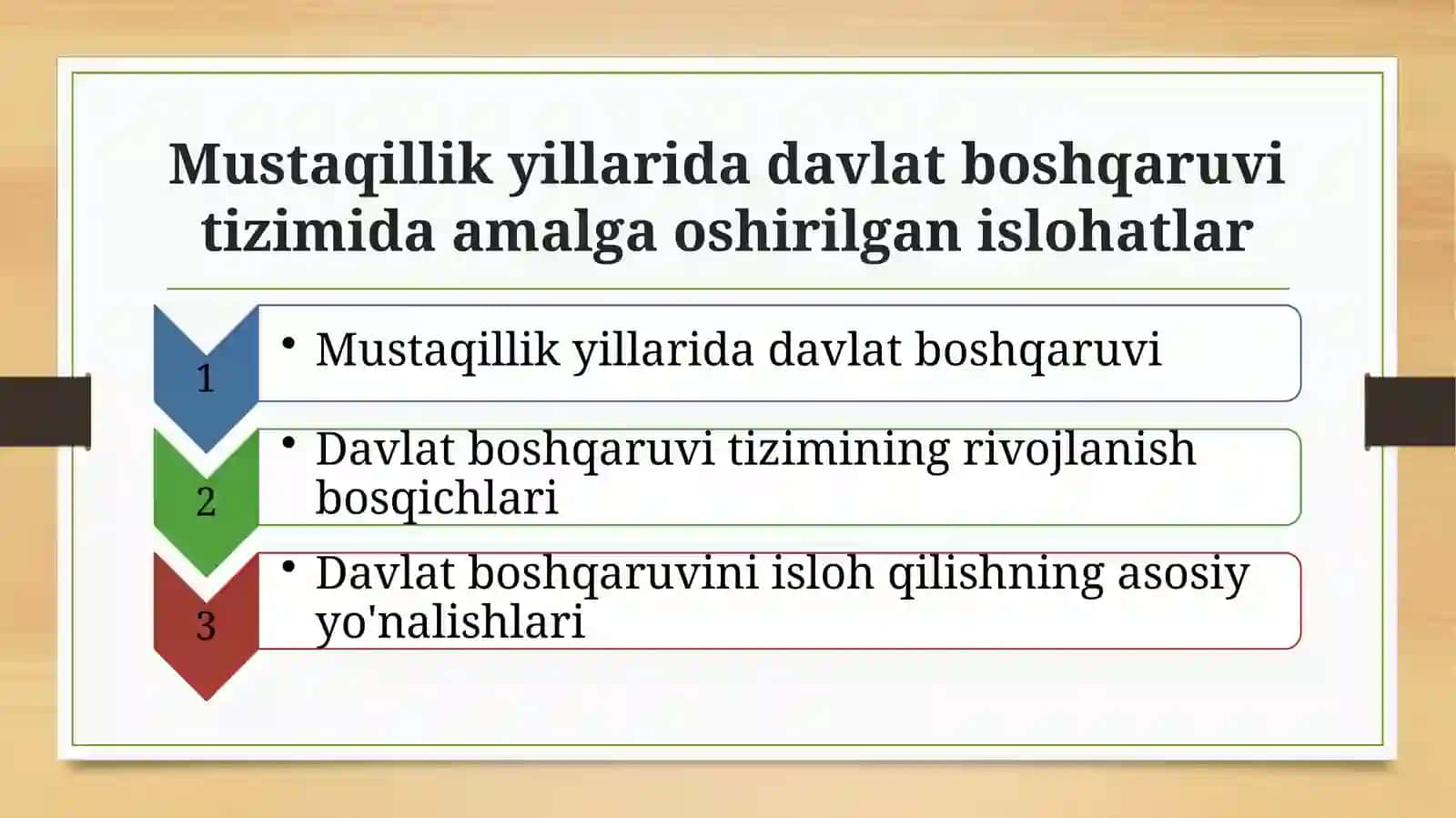 Mustaqillik yillarida davlat boshqaruvi tizimida amalga oshirilgan islohatlar 2