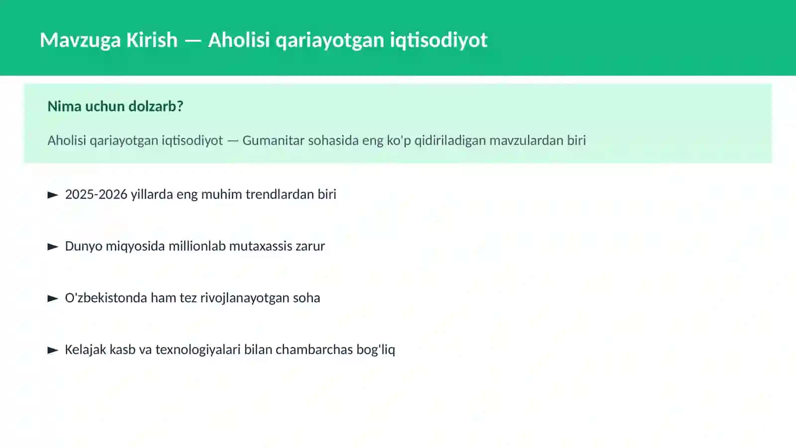 Aholisi qariayotgan iqtisodiyot 2