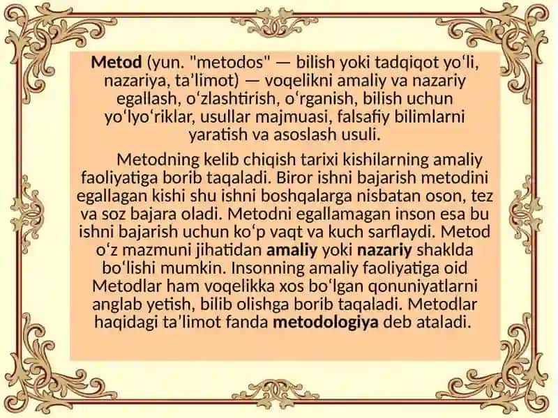 Metod tushunchasi. Turlari va tasnifi 2