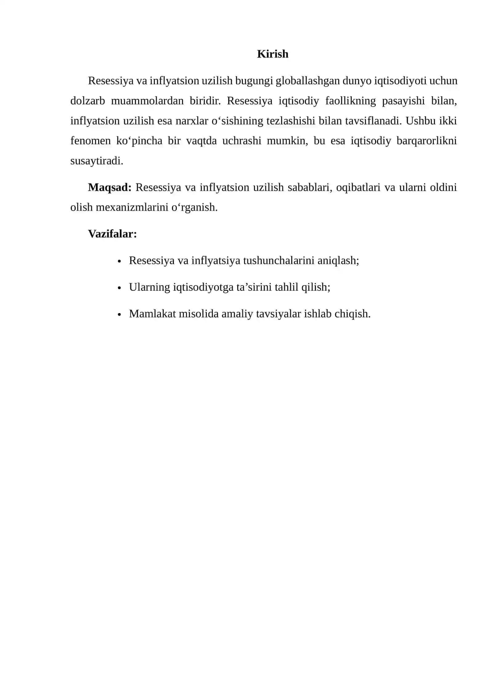 Resessiya va inflatsion uzilish 2