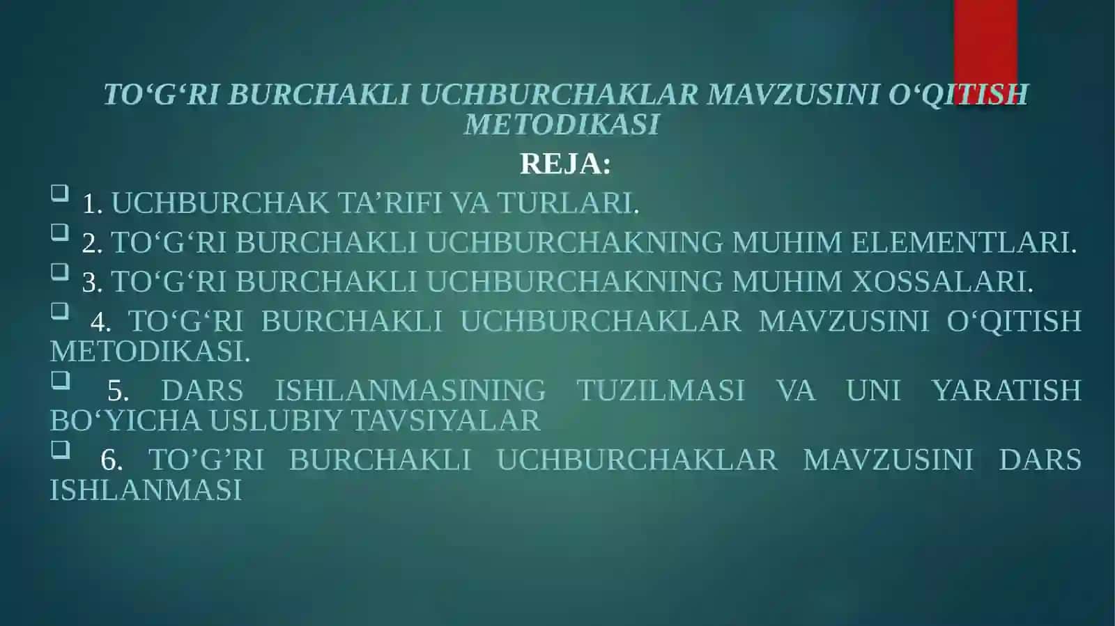 Taqdimot matematikadan to'g'ri burchakli uchburchak 2