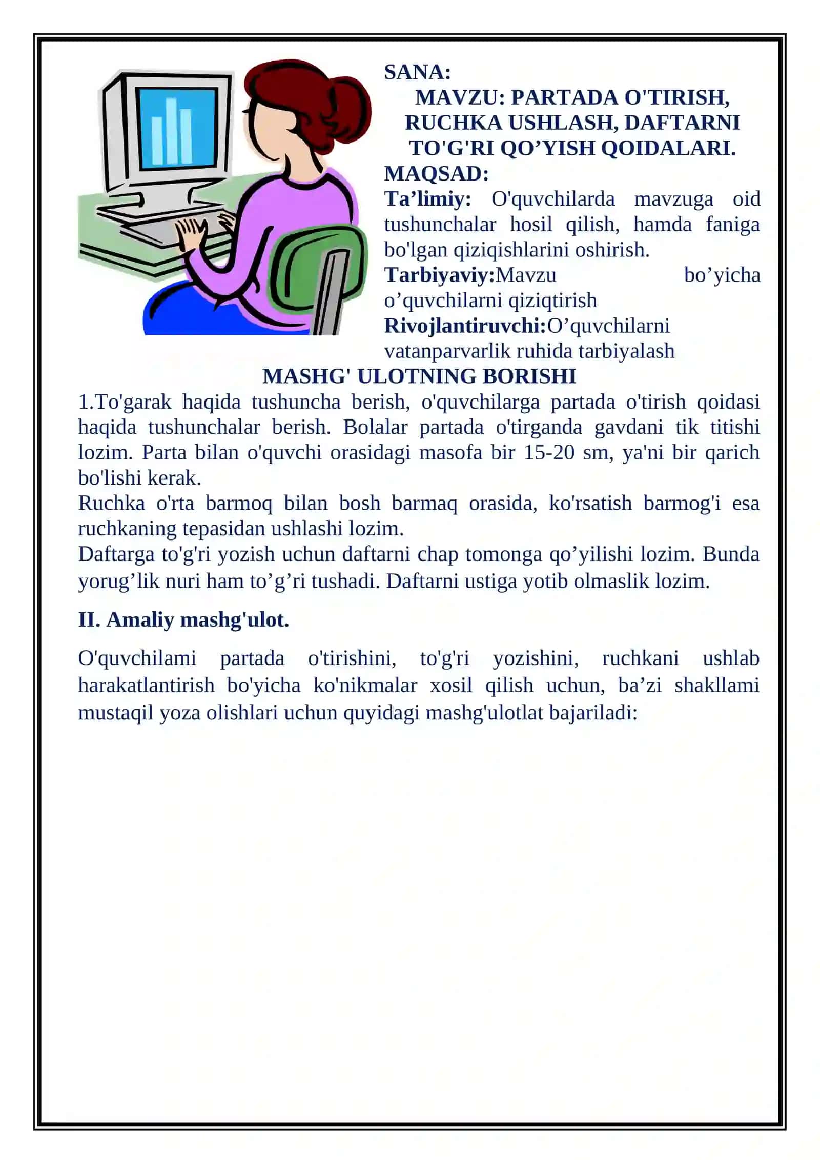 Husnixat to'garagining ISH REJASI 2