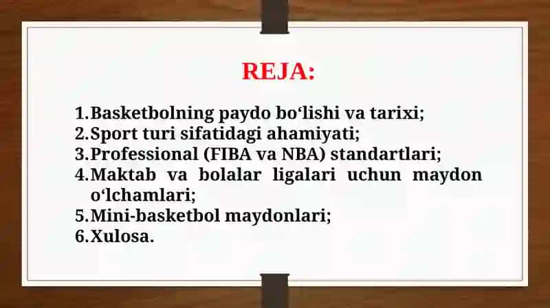 Basketbol maydonining o‘lchamlari (TAQDIMOT) 2