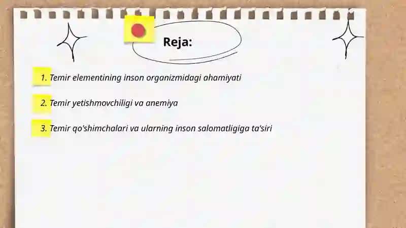 Temir elementi inson hayotidagi tutgan oʻrni 2