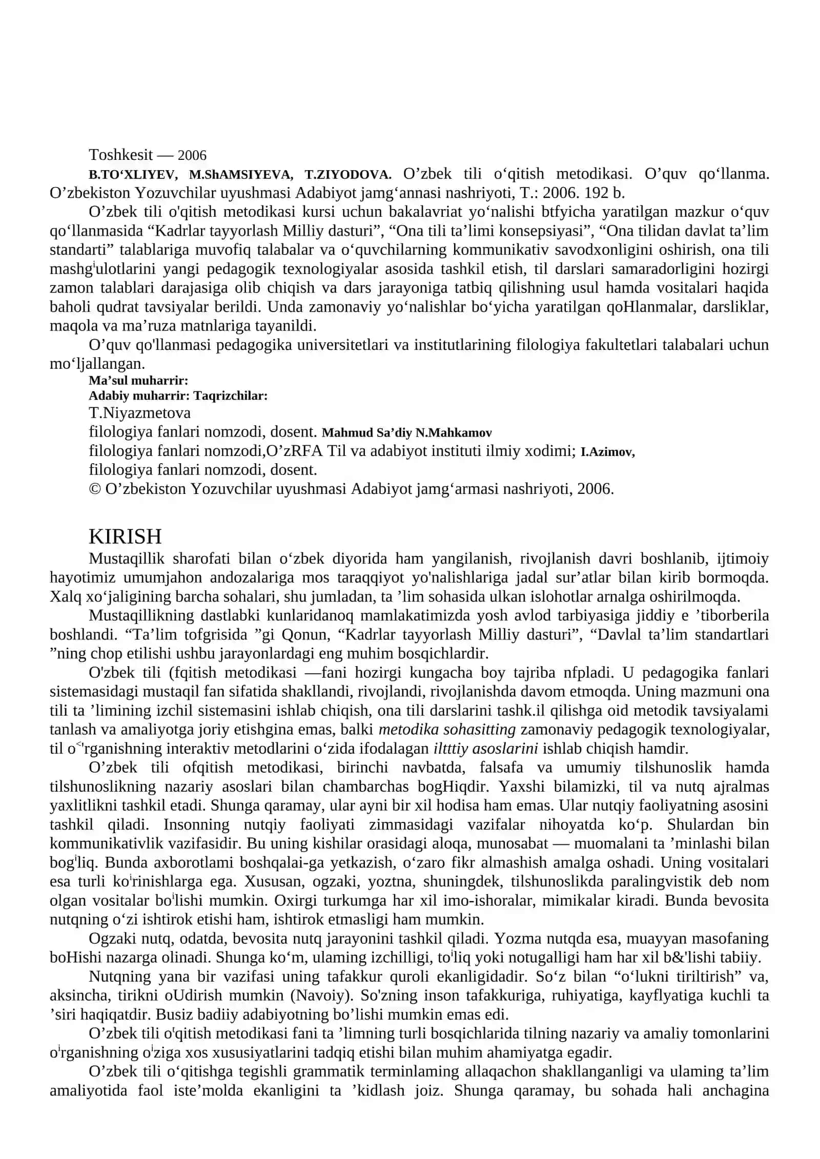 O‘zbek Tili O‘qitish Metodikasi 2
