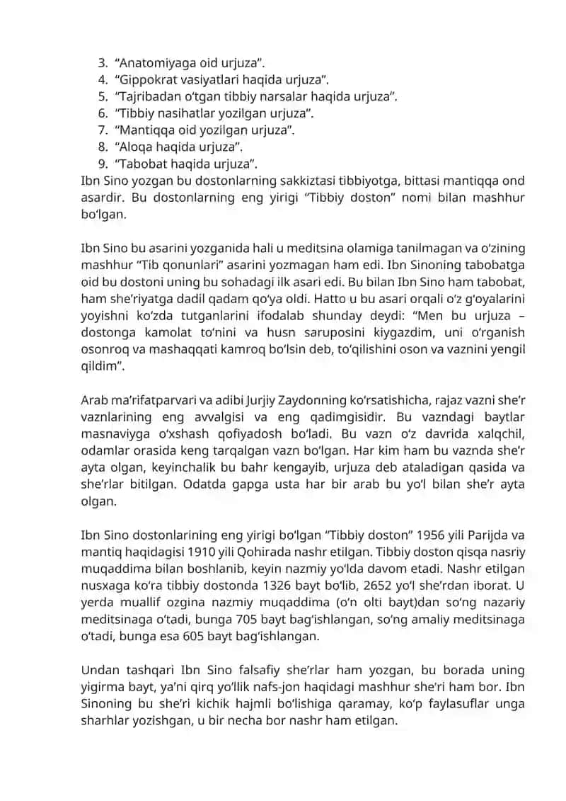 Ibn Sinoning adabiy faoliyatga oid asarlar anotatsiyasini tuzish 2