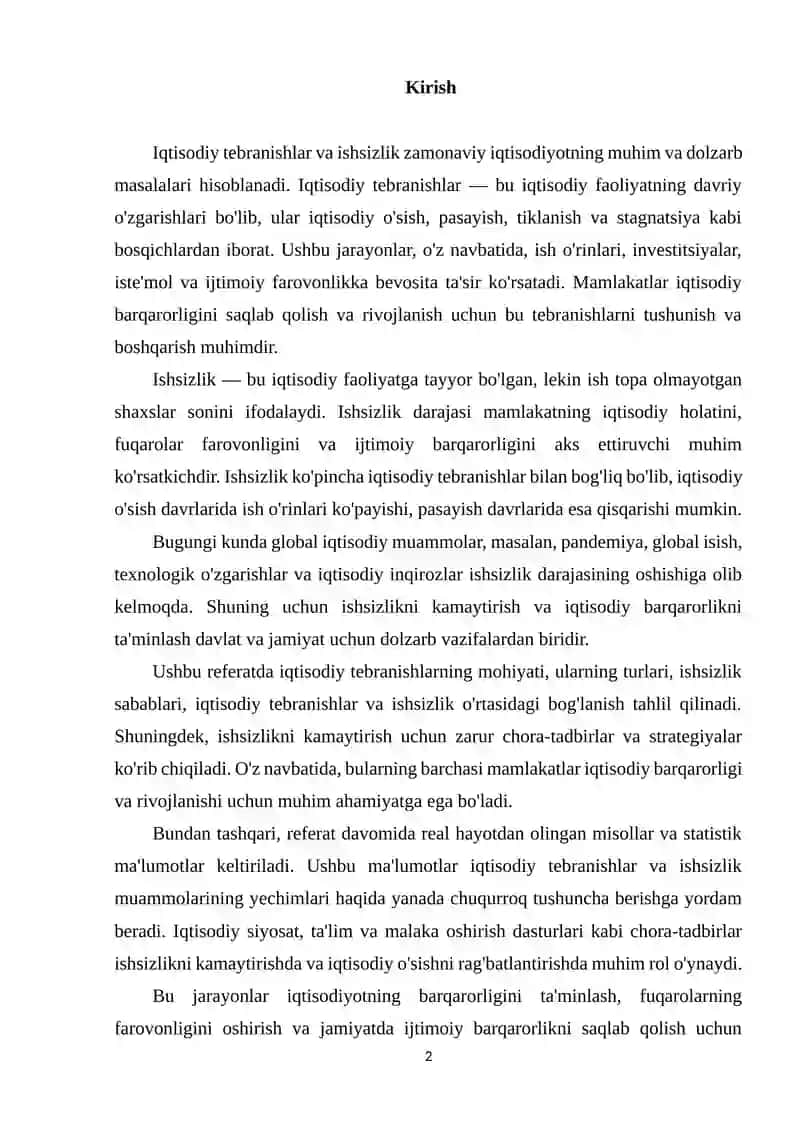 Iqtisodiy tebranishlar va ishsizlik 2