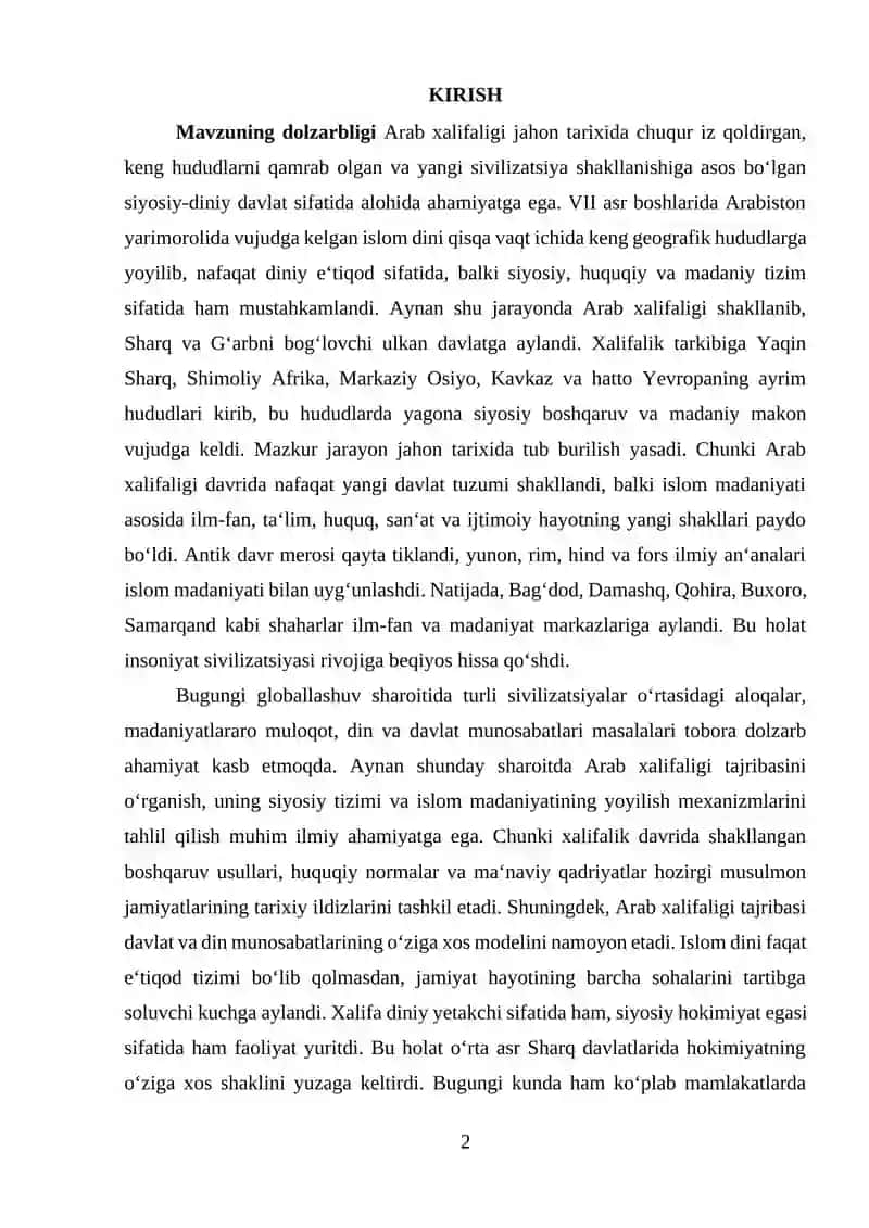 ARAB XALIFALIGIDA SIYOSIY TIZIMNING SHAKLLANISHI VA RIVOJI 2
