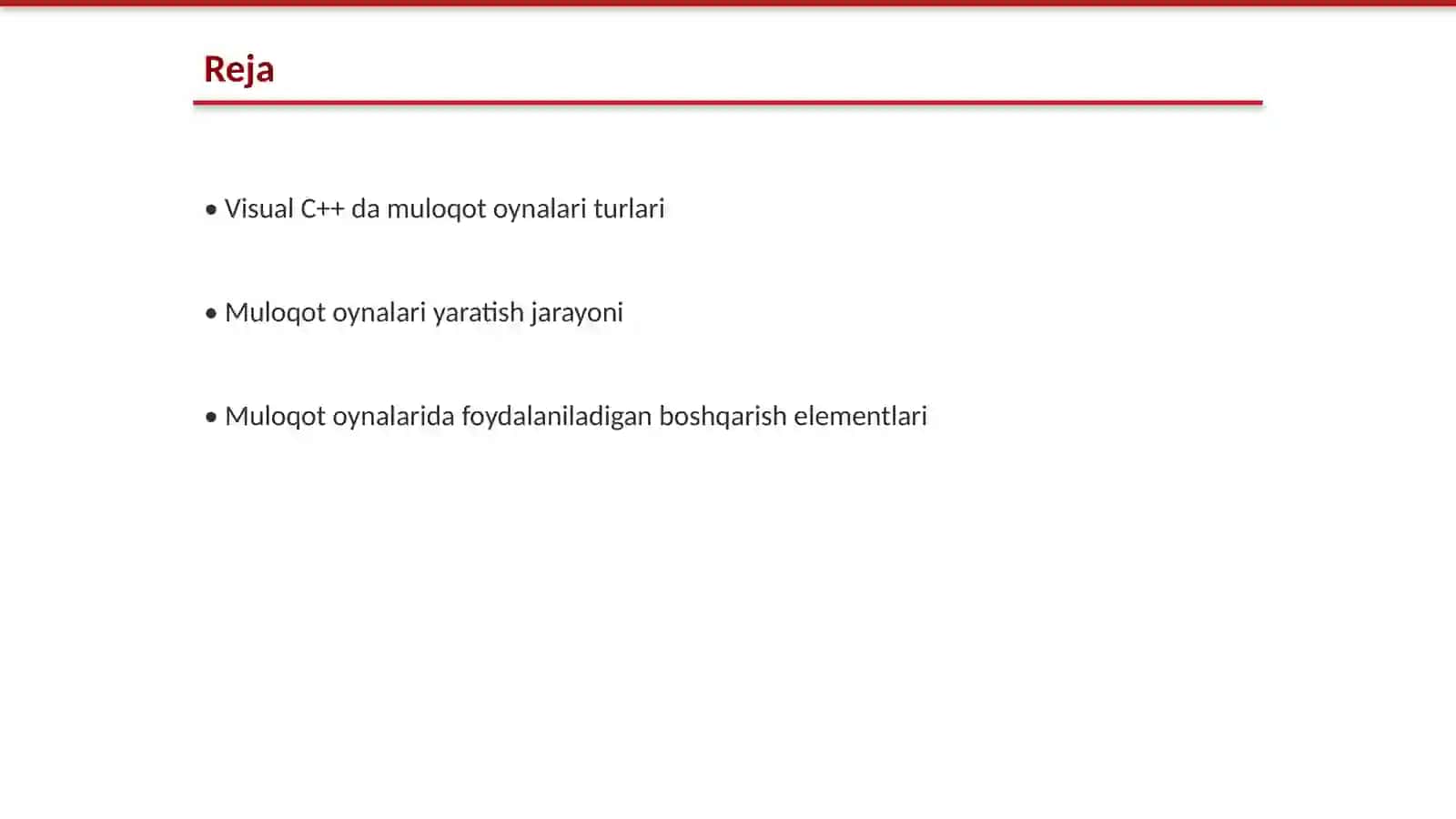 Visual C++ muhitida muloqot oynalari va ularni sozlash boshqarish elementlari 2