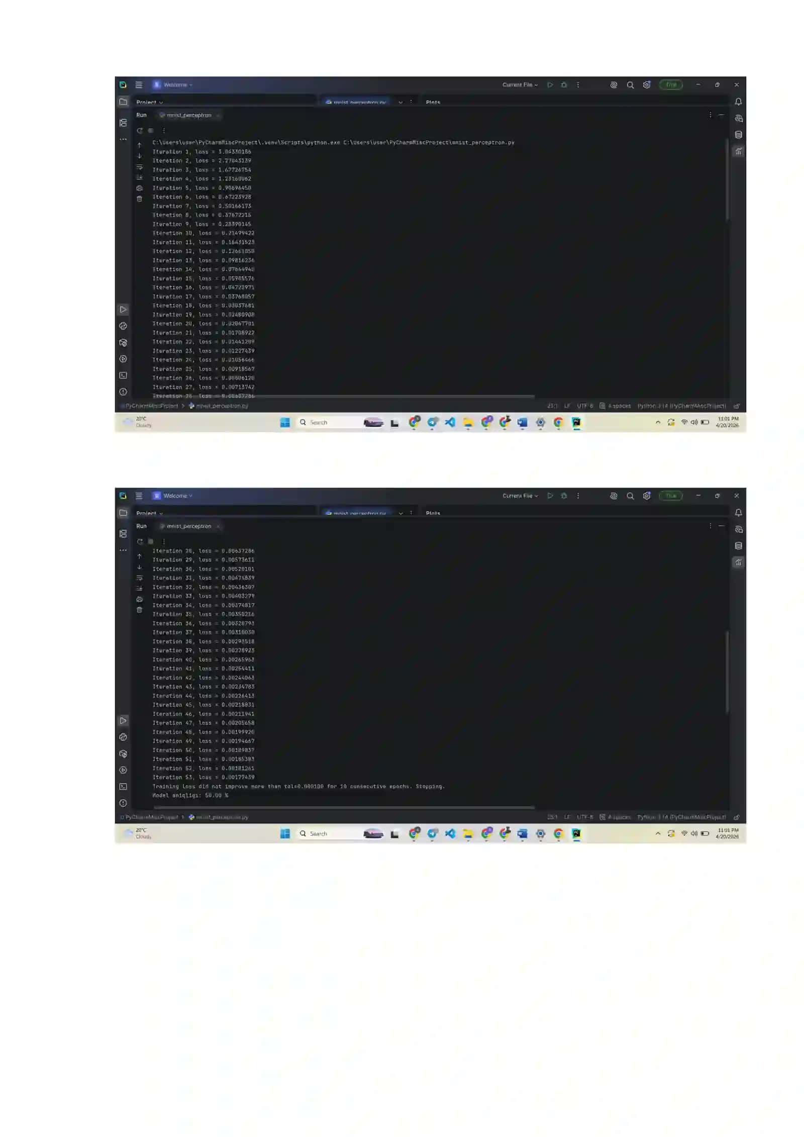 Qo'lda yozilgan raqamlarni tanish — MNIST (Perseptron) 2