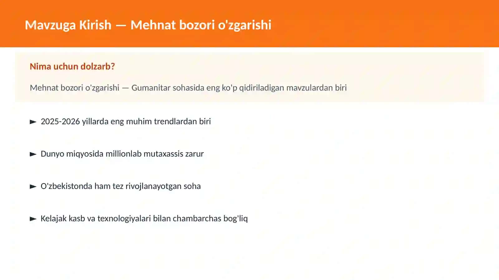 Mehnat bozori o'zgarishi 2