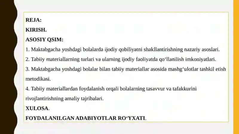 MAKTABGACHA YOSHDAGI BOLALARNING IJODIY QOBILIYATLARINI RIVOJLANTIRISH UCHUN TABIIY MATERIALLARDAN FOYDALANISH 2
