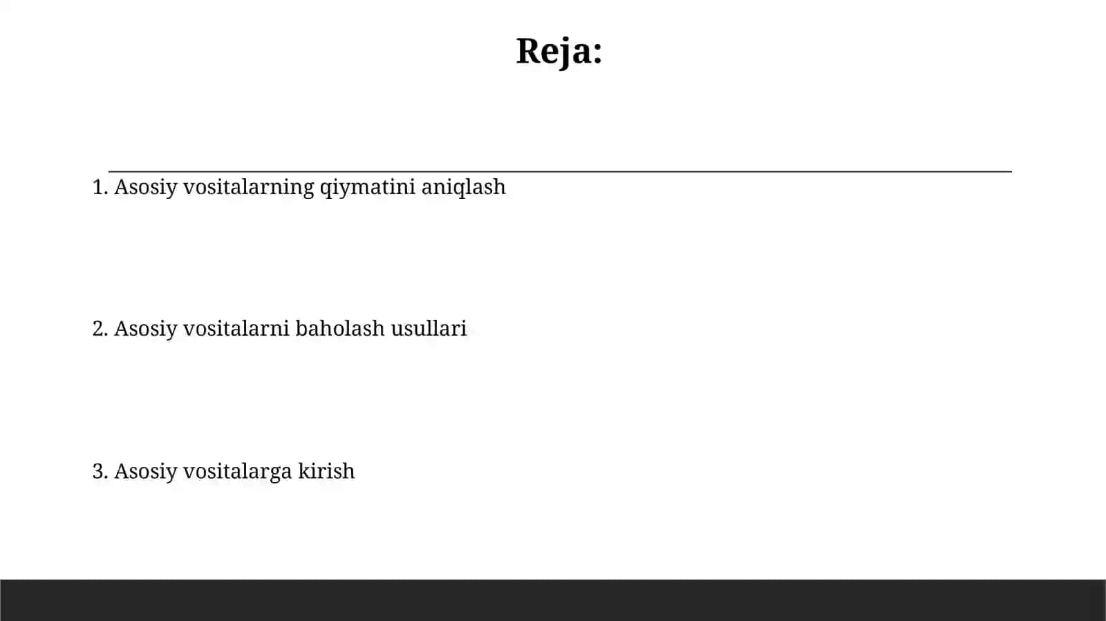 Asosiy vositalarning kirimi va ularning baholash 2