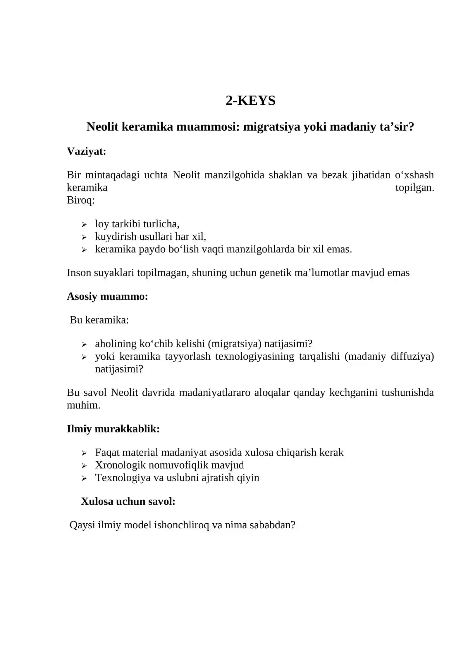 Neolit davri arxeologiyasiga oid keyslar 2