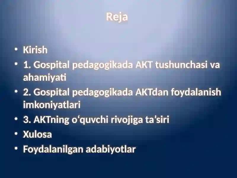 Gospitalpedagogikada AKTdan foydalanish imkoniyatlari 2