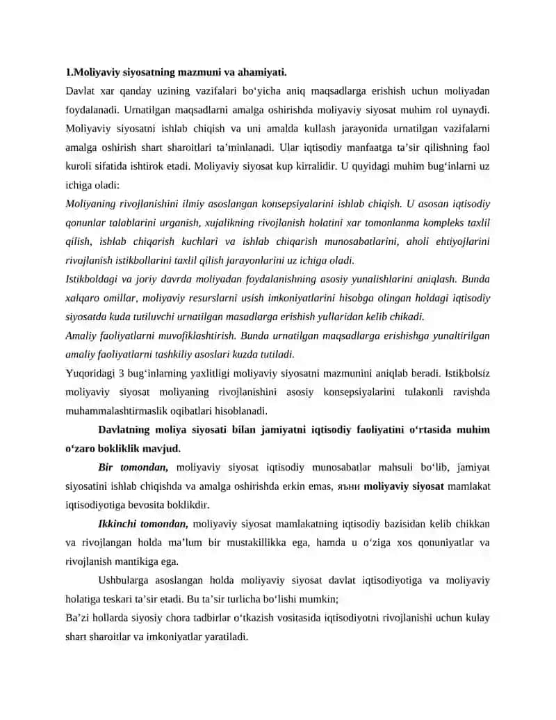 Moliyaviy siyosat va uning funksiyasi 2