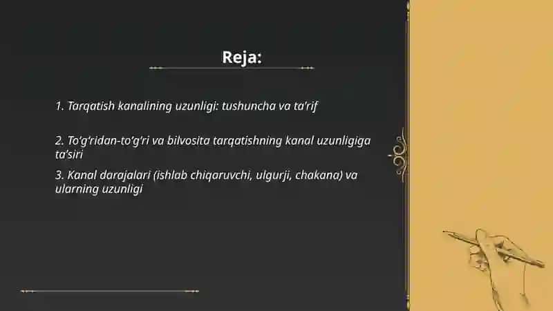 Tarqatish kanalining uzunligi 2