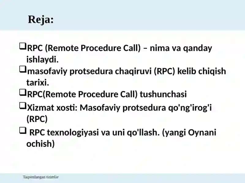 RPC(Remote Procedure Call) Masofaviy protsura chaqiruvi 2