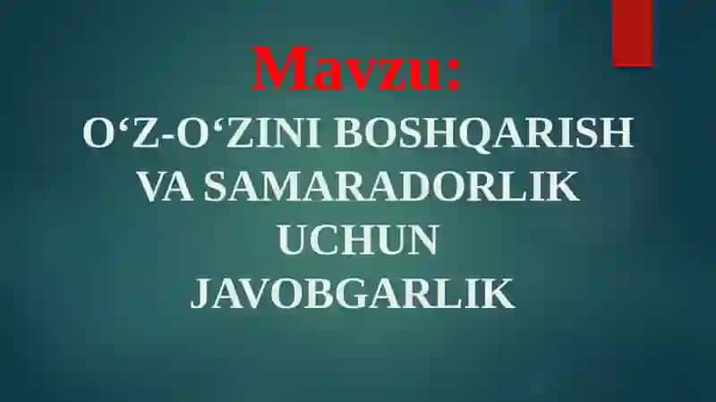 O‘Z-O‘ZINI BOSHQARISH VA SAMARADORLIK UCHUNJAVOBGARLIK 2