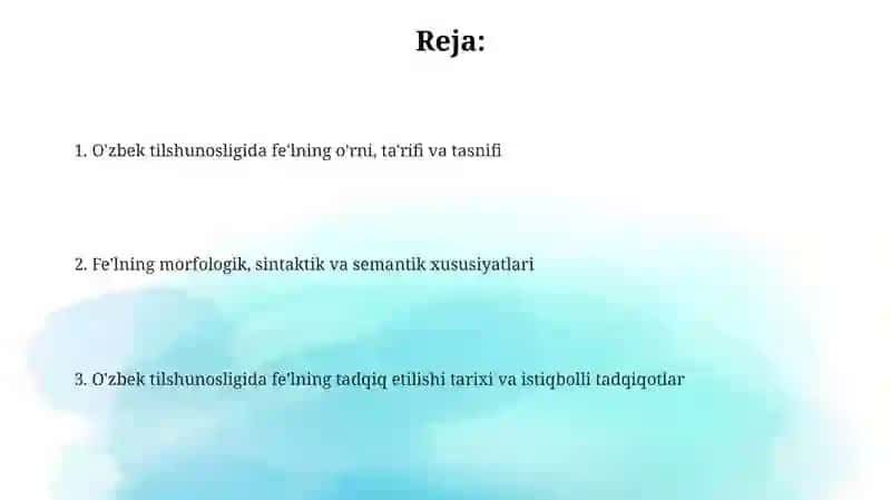 O'zbek tilshunosligida fe'lning o'rni va ta'rifi 2